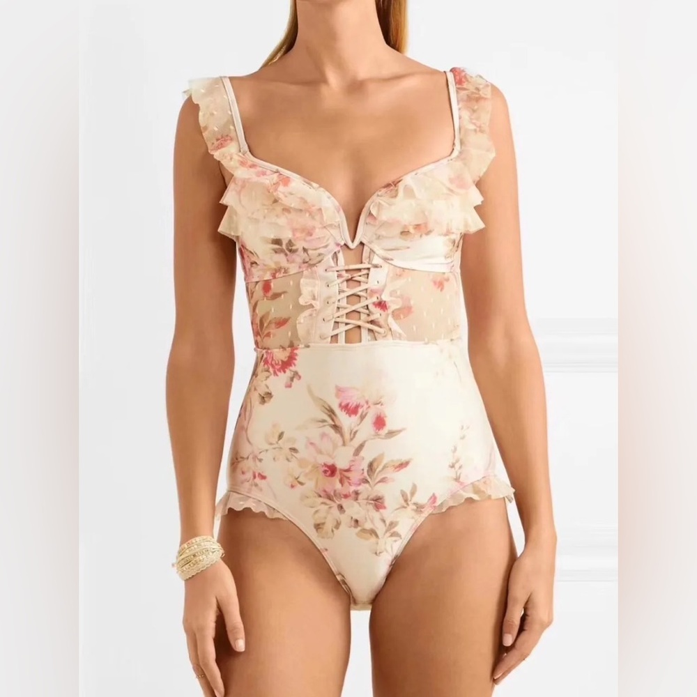 RARE ZIMMERMANN Corsair Corset Ruffle Swimsuit NEW